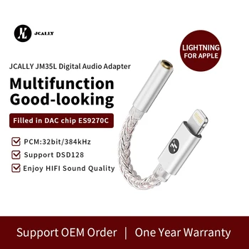 Jcally Jm35l USB Light-ning К 3,5 мм кабелю Dac Es9038q2m Адаптер Hi-Fi Декодирующий Усилитель Цифровой Аудиокабель 32 бит/384 кГц